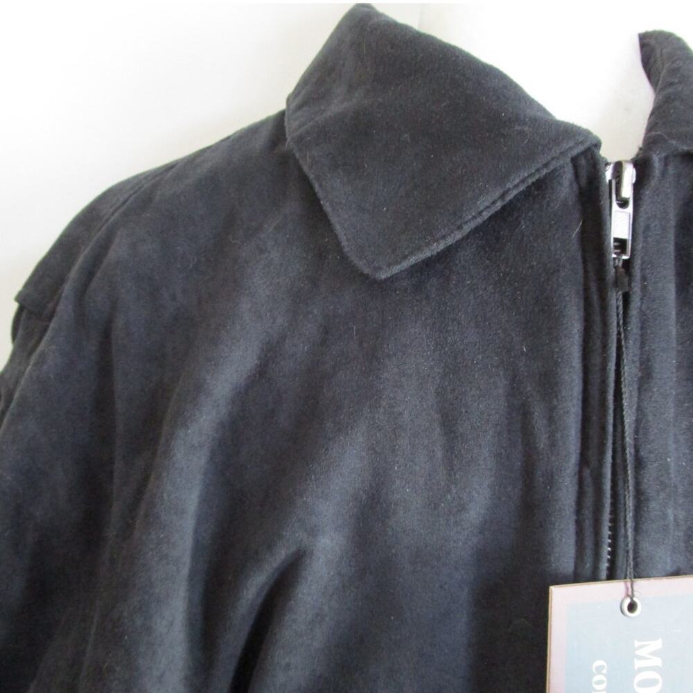 Vintage 90s Faux Suede Bomber Jacket XL Men Blue Black Zip Microfiber - Picture 6 of 17